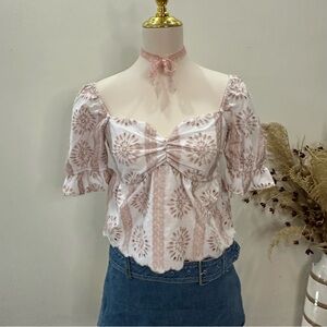 Urban Romantics Size S Short Sleeve Eyelet Peplum Blouse with Puff Sleeves
